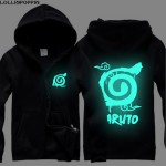 Anime Naruto Luminous Hoodies Sha Rinn Gann & Naruto Seal Printed Uchiha Clan Zip Up Hoodies Unisex Hoody Free Shipping