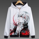 Anime Tokyo Ghoul Ken Kaneki Printed Hoodies Hooded Zip Up Sweatshirts New 2017 Touka Kirishima Hoodie Free Shipping