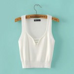 Anspretty Apparel 2016 Summer Women Deep V Neck Sexy Crop Tank Top Knitted Fabric Short Vest Four Colors Female Clothing