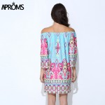 Aproms Bohemian Elegant Women Summer Dress Off Shoulder Beach Tunic Dresses Sundress European Style Sexy Vestidos De Ropa Mujer 