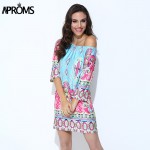 Aproms Bohemian Elegant Women Summer Dress Off Shoulder Beach Tunic Dresses Sundress European Style Sexy Vestidos De Ropa Mujer 