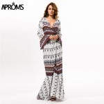 Aproms Boho Floral Print Cotton Split Long Dress Women Summer V Neck Sexy Beach Dress Eleagnt Wrap Maxi Dresses Vestidos 10802