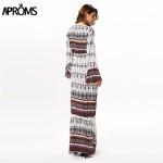 Aproms Boho Floral Print Cotton Split Long Dress Women Summer V Neck Sexy Beach Dress Eleagnt Wrap Maxi Dresses Vestidos 10802