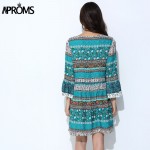 Aproms Elegant Floral Print Short Dress Women Boho V Neck Sexy Dress Summer Loose Lace Up Beach Dresses Flare Sleeve Vestidos