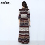 Aproms Sexy Split Boho Paisley Print Dress Women Vintage Strappy Maxi Dress Autumn Causal Button Beach Dress Vestidos De Fiest