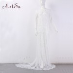 ArtSu 2017 Women Elegant Lace Long Dress Sexy Maxi See Through Floral V-Neck Evening Party Summer Dresses Vestidos ASDR20034