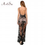 ArtSu Sexy Gold Sequin Embroidery Party Club Maxi Dresses Elegant Off Shoulder Women Vintage Camis Long Dress Vestidos ASDR20013