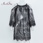 ArtSu Summer Dress 2017  Sexy Loose Lace  Loose Floral Sheer Strap Dresses Boho Dress Off Shoulder Beach Dress ASDR10001