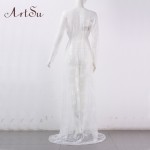 ArtSu Women 2017 Sexy Elegant Lace Long Dress V-Neck Long Sleeve Bodycon Summer Party Maxi Dresses Clothing Vestidos ASDR20078