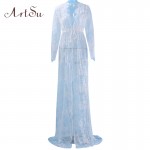 ArtSu Women 2017 Sexy Elegant Lace Long Dress V-Neck Long Sleeve Bodycon Summer Party Maxi Dresses Clothing Vestidos ASDR20078