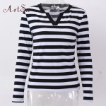 ArtSu Women Tops 2017 Long Sleeve Casual T-shirts Striped V-Neck Tee Shirt Femme Plus Size Woman Tshirt Top Mujer EPTS80079