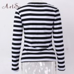 ArtSu Women Tops 2017 Long Sleeve Casual T-shirts Striped V-Neck Tee Shirt Femme Plus Size Woman Tshirt Top Mujer EPTS80079