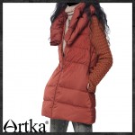 Artka Women'S Autumn Winter Vintage Big Collar Long Sleeve Embroidery Patchwork Midi Thick Puff Down Coat YK17434D
