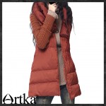 Artka Women'S Autumn Winter Vintage Big Collar Long Sleeve Embroidery Patchwork Midi Thick Puff Down Coat YK17434D