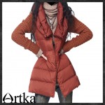 Artka Women'S Autumn Winter Vintage Big Collar Long Sleeve Embroidery Patchwork Midi Thick Puff Down Coat YK17434D