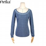 Artka Women's 2017 Spring 2 Colors Ethnic Embroidery T-Shirt Vintage O-Neck Long Sleeve All-match Comfy Tees TA10377X