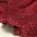 Artka Women's 2017 Spring Claret Embroidery Lacing Trench Vintage Turn-down Collar Long Sleeve Ruffle Hem Coat FA11563Q