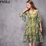 Artka Women's 2017 Spring Floral printed Chiffon Ruffled Dress Vintage V-Neck Butterfly Sleeve Empire Waist Dress LA12672X 