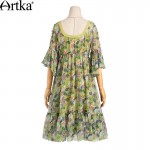 Artka Women's 2017 Spring Floral printed Chiffon Ruffled Dress Vintage V-Neck Butterfly Sleeve Empire Waist Dress LA12672X 