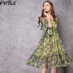 Artka Women's 2017 Spring Floral printed Chiffon Ruffled Dress Vintage V-Neck Butterfly Sleeve Empire Waist Dress LA12672X 