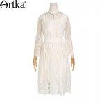Artka Women's 2017 Spring Vintage Solid Color Embroidery Dress Fashion O-Neck Flare Sleeve Empire Waist Dress LA11378C
