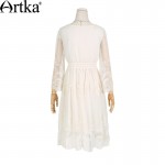Artka Women's 2017 Spring Vintage Solid Color Embroidery Dress Fashion O-Neck Flare Sleeve Empire Waist Dress LA11378C