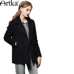 Artka Women's Autumn New 2 Colors Double Breasted Woolen Coat Vintage Turn-down Collar Long Sleeve Wide-waisted Coat WA10062Q 