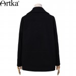 Artka Women's Autumn New 2 Colors Double Breasted Woolen Coat Vintage Turn-down Collar Long Sleeve Wide-waisted Coat WA10062Q 
