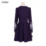 Artka Women's Autumn New Arrival Vintage Embroidered V-Neck Long Sleeve Woolen Dress Attached Belt Dress LA10653Q