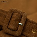 Artka Women's Autumn New Arrival Vintage Embroidered V-Neck Long Sleeve Woolen Dress Attached Belt Dress LA10653Q