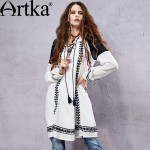 Artka Women's Autumn New Boho Style Hollow Out Embroidery Patchwork Dress Vintage O-Neck Long Sleeve Loose Style Dress LA14158C