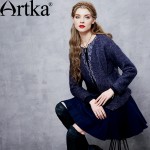 Artka Women's Autumn New Embroidery Drop-shoulder Sleeve Woolen Coat Vintage Single Breasted Slim Fit Coat With Sashes WA10568Q
