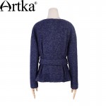 Artka Women's Autumn New Embroidery Drop-shoulder Sleeve Woolen Coat Vintage Single Breasted Slim Fit Coat With Sashes WA10568Q