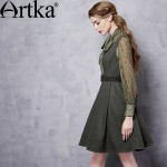 Artka Women's Autumn New Solid Color All-match Dress Vintage Sleeveless Wide Hem Dress With Sashes LA10363Q