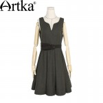 Artka Women's Autumn New Solid Color All-match Dress Vintage Sleeveless Wide Hem Dress With Sashes LA10363Q