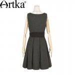 Artka Women's Autumn New Solid Color All-match Dress Vintage Sleeveless Wide Hem Dress With Sashes LA10363Q