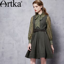Artka Women's Autumn New Solid Color All-match Dress Vintage Sleeveless Wide Hem Dress With Sashes LA10363Q