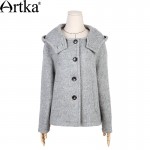 Artka Women's Autumn New Solid Color All-match Woolen Coat Vintage Hooded Drop-shoulder Sleeve Single Breasted Jacket WA10163D