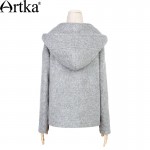 Artka Women's Autumn New Solid Color All-match Woolen Coat Vintage Hooded Drop-shoulder Sleeve Single Breasted Jacket WA10163D