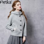 Artka Women's Autumn New Solid Color All-match Woolen Coat Vintage Hooded Drop-shoulder Sleeve Single Breasted Jacket WA10163D