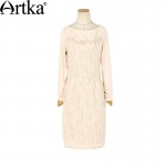 Artka Women's Autumn New Solid Color Knitting&Lace Patchwork Embroidery Dress Slash Neck Long Sleeve Slim Fit Dress LA11151Q