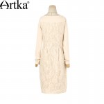 Artka Women's Autumn New Solid Color Knitting&Lace Patchwork Embroidery Dress Slash Neck Long Sleeve Slim Fit Dress LA11151Q