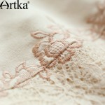 Artka Women's Autumn New Solid Color Knitting&Lace Patchwork Embroidery Dress Slash Neck Long Sleeve Slim Fit Dress LA11151Q