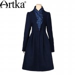 Artka Women's Autumn New Vintage Elegant Embroidery Wool Coat Bi-layered Front-opening Cinch Waist  Woolen Coat FA10149Q