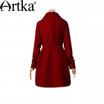 Artka Women's Autumn New Vintage Turn Down Collar Full Sleeve Slim Gathering Waist Embroidery Woolen Coat FA10242D