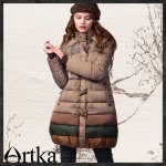 Artka Women's Autumn Winter Vintage Hooded Collar Long Sleeve Contrast Color Midi Pattern Thick Down Jacket YK12348D Artka Women's Autumn Winter Vintage Hooded Collar Long Sleeve Contrast Color Midi Pattern Thick Down Jacket YK12348D