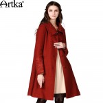 Artka Women's Autumn Winter Vintage Turn Down Collar Long Embroidery Sleeve Single Breasted Midi Pattern Wool Coat FA10240Q