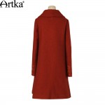 Artka Women's Autumn Winter Vintage Turn Down Collar Long Embroidery Sleeve Single Breasted Midi Pattern Wool Coat FA10240Q