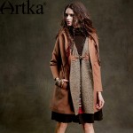 Artka Women's Autumn&Winter New Knitted Patchwork Woolen Coat Vintage Hooded Batwring Sleeve Single Botton Coat FA15155D