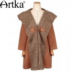 Artka Women's Autumn&Winter New Knitted Patchwork Woolen Coat Vintage Hooded Batwring Sleeve Single Botton Coat FA15155D